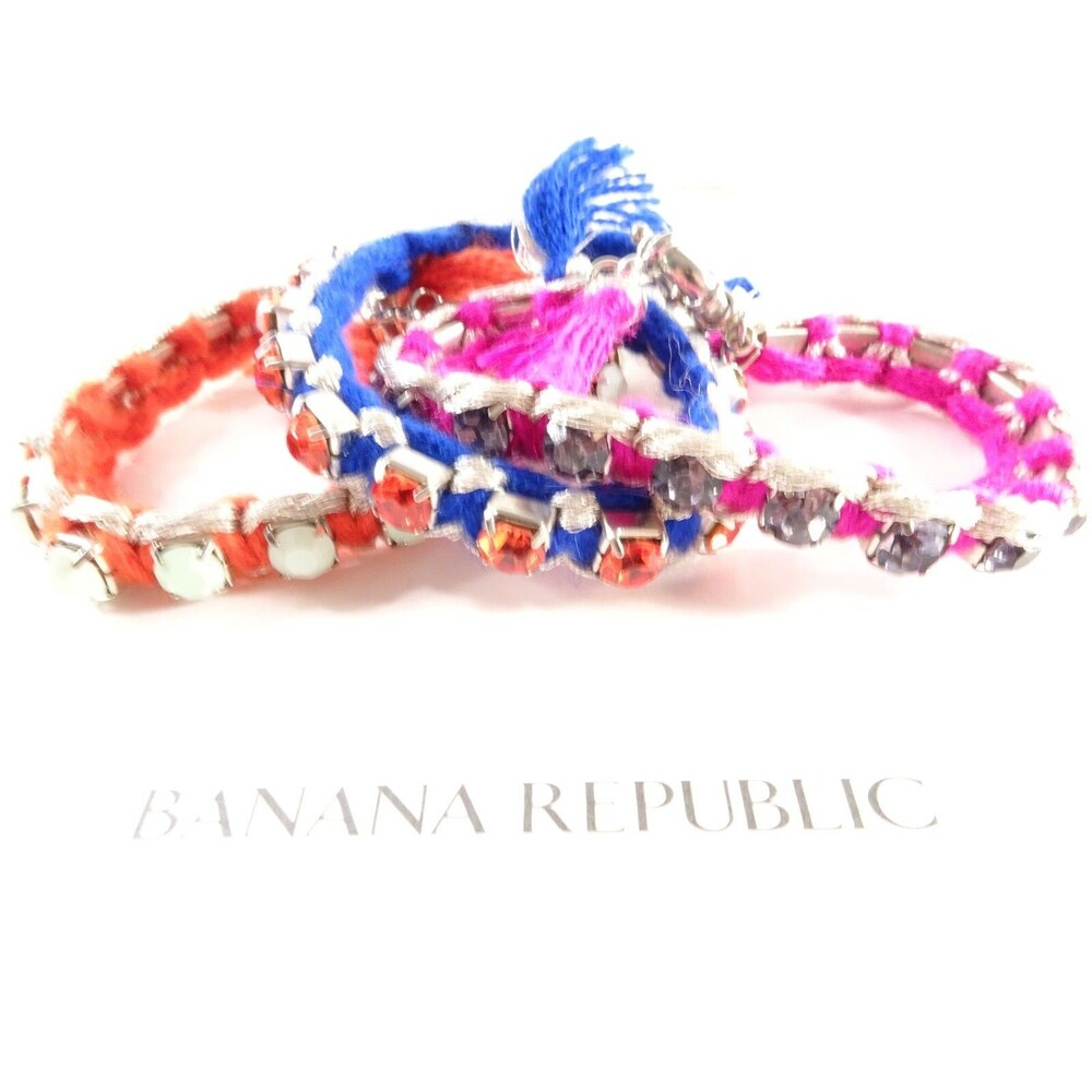 Banana Republic Neon Pink Red Navy Stone Fringe  Bracelet NOB $45 Ea Set 3